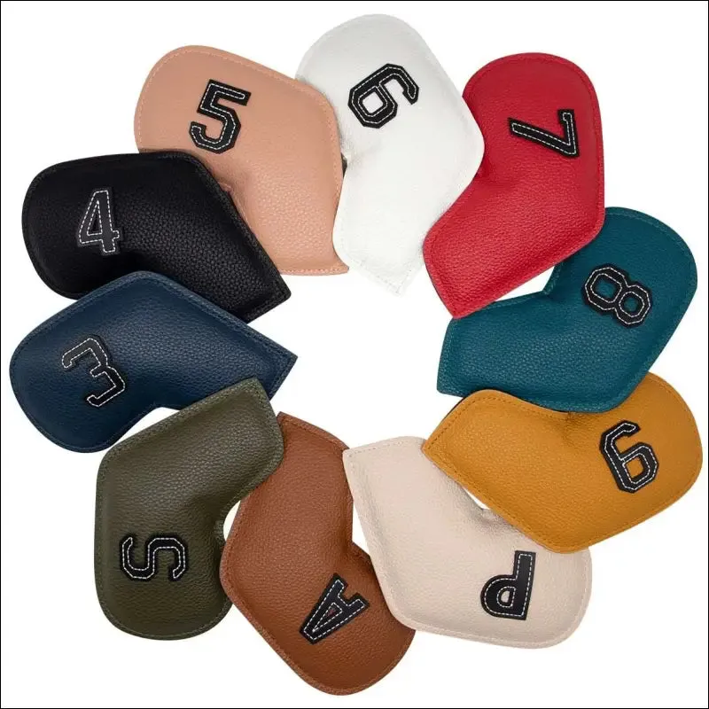 10pcs/set golf iron headcover 3-9,p,s,a , club head cover embroidery number case sport golf