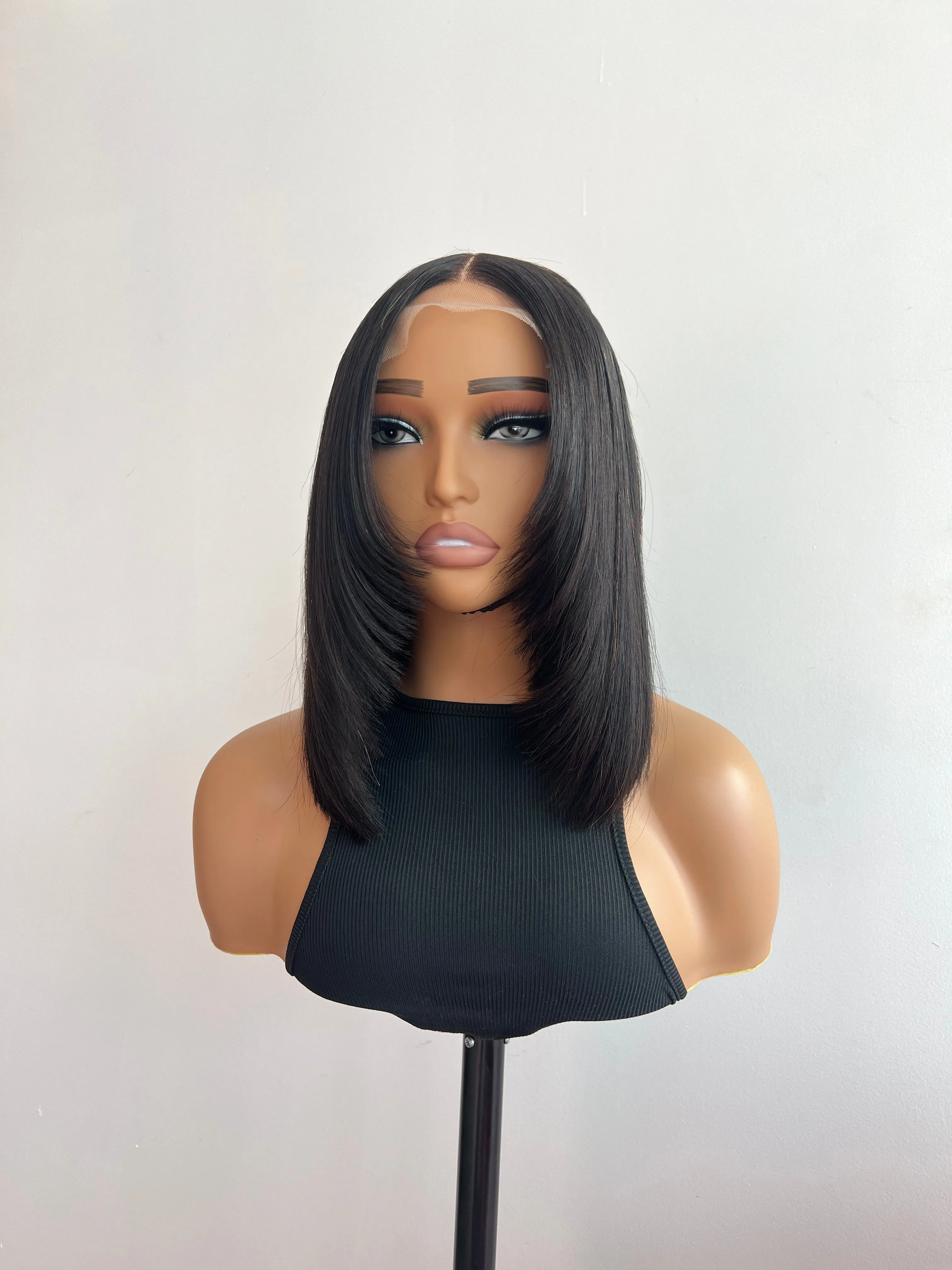 12” 5x5 Black Straight Transparent Lace Closure Human Hair Wig