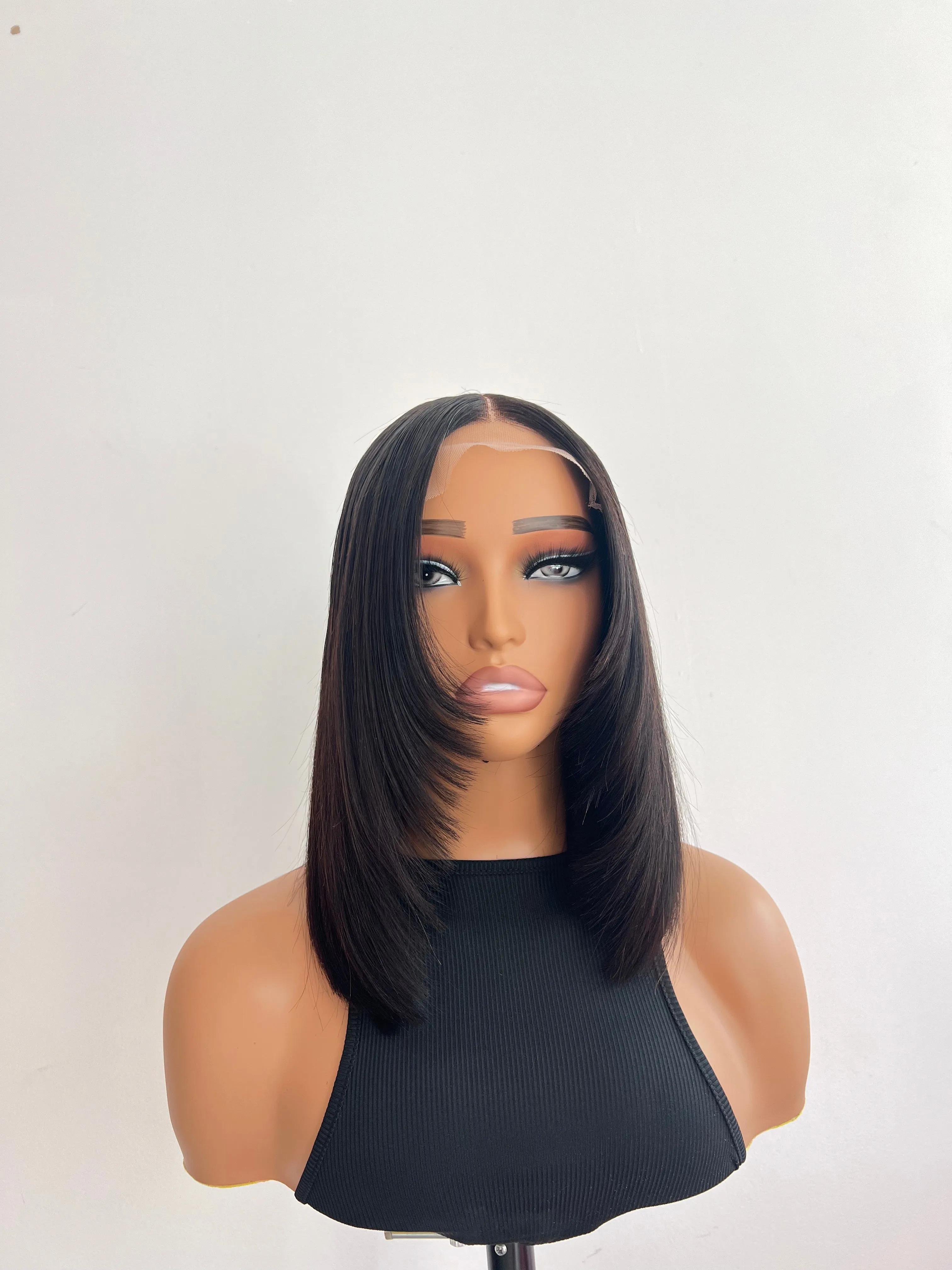 12” 5x5 Black Straight Transparent Lace Closure Human Hair Wig