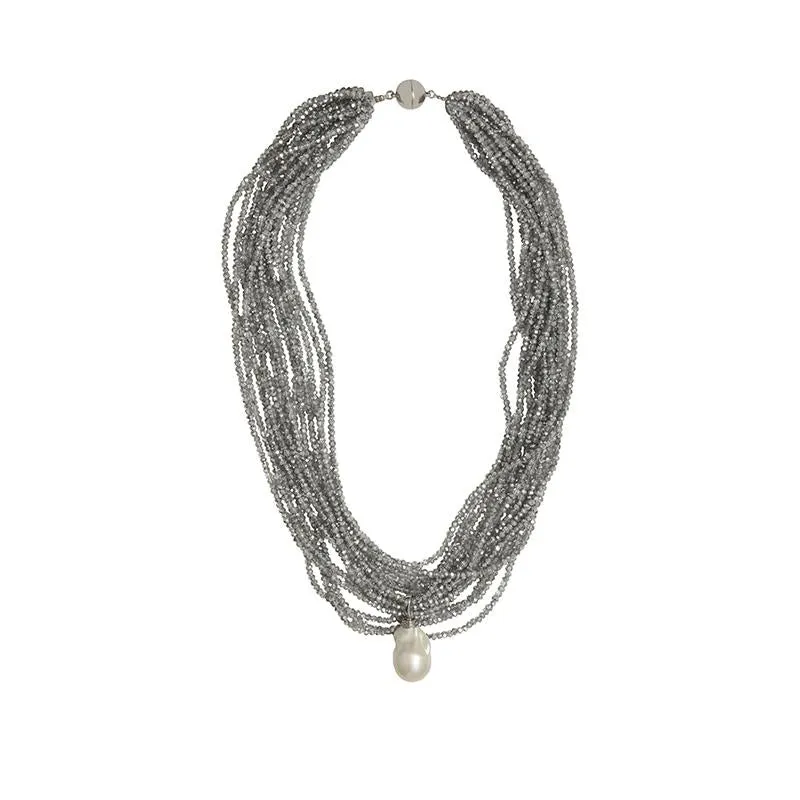 192-21-S | SILVER CRYSTAL NECKLACE w/DETACABLE WILD PEARL