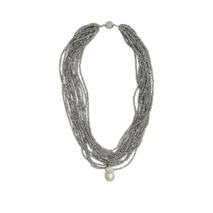 192-21-S | SILVER CRYSTAL NECKLACE w/DETACABLE WILD PEARL