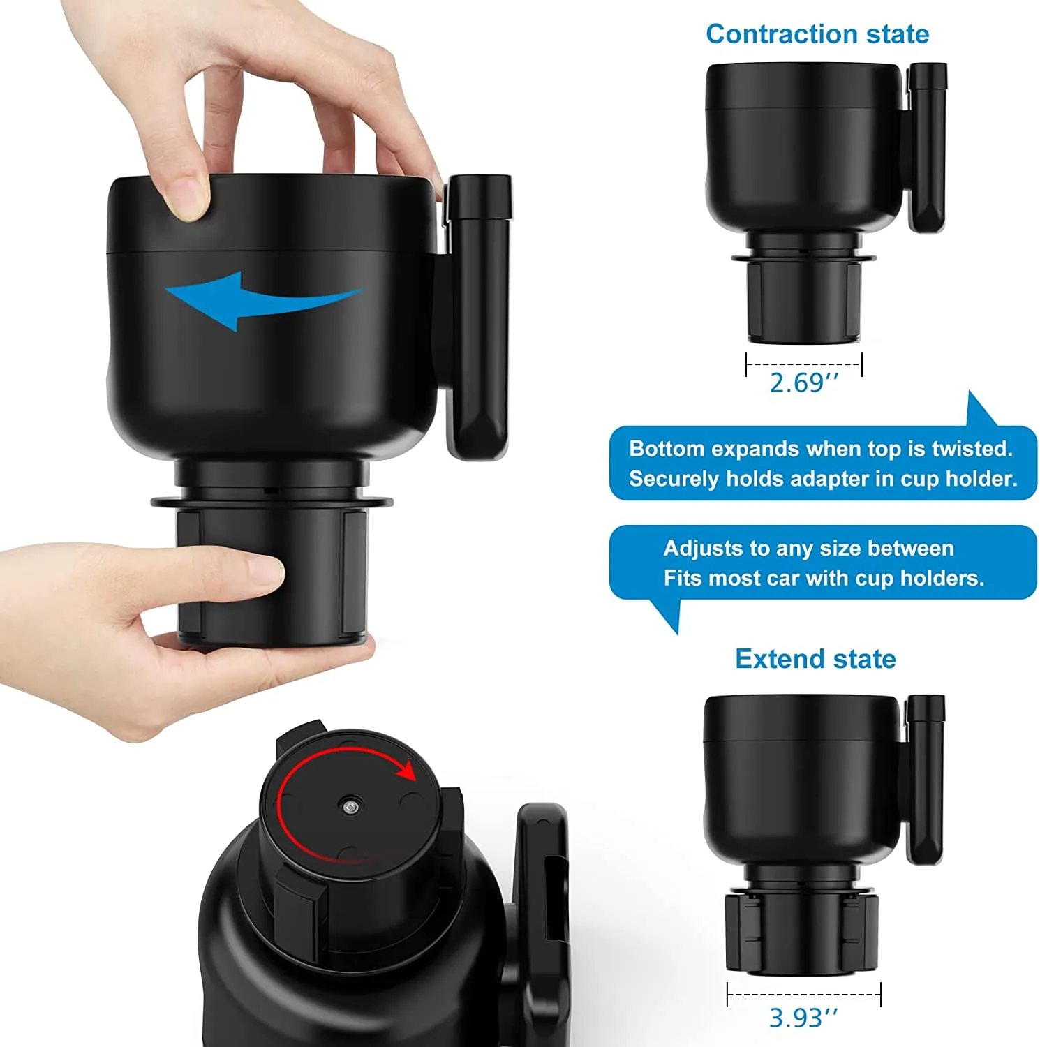 2-in-1 Car Cup Holder Expander Adapter with Adjustable Base, Custom Fit For Your Cars, Car Cup Holder Expander Organizer with Phone Holder, Fits 32/40 oz Drinks Bottles, Car Accessories MY15988