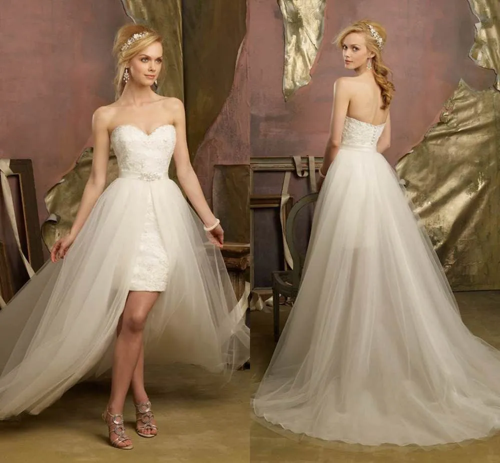 2 Piece Wedding Dress with Convertible Skirt Reception Dress