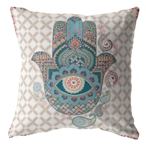 26” Blue Gray Hamsa Indoor Outdoor Zippered Throw Pillow