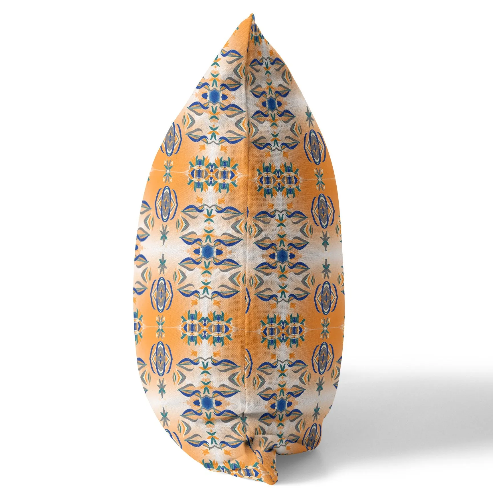 26” Orange Blue Patterned Indoor Outdoor Zippered Throw Pillow