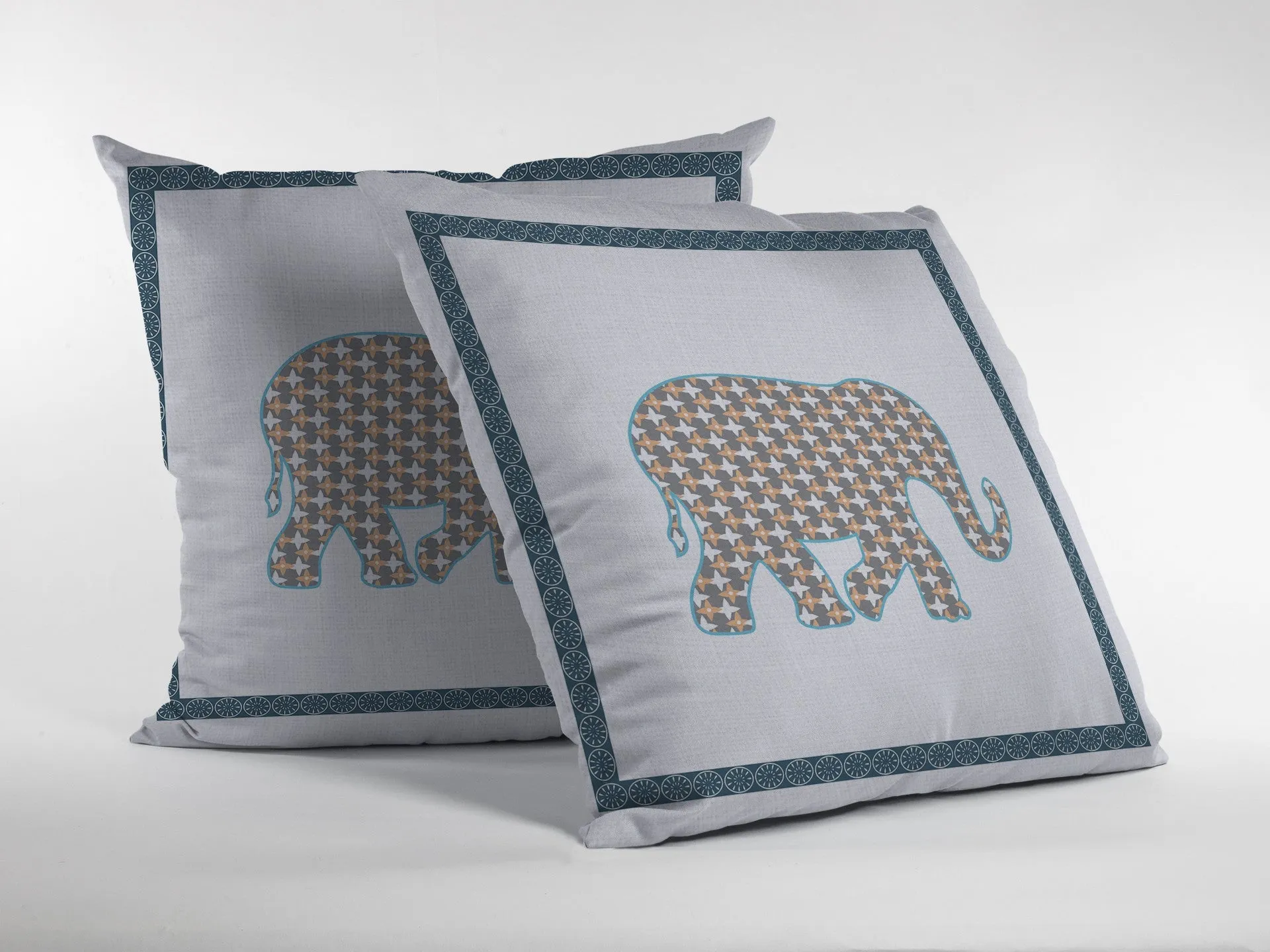 28” Gold White Elephant Indoor Outdoor Throw Pillow