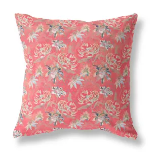 28” Salmon Red Roses Indoor Outdoor Throw Pillow