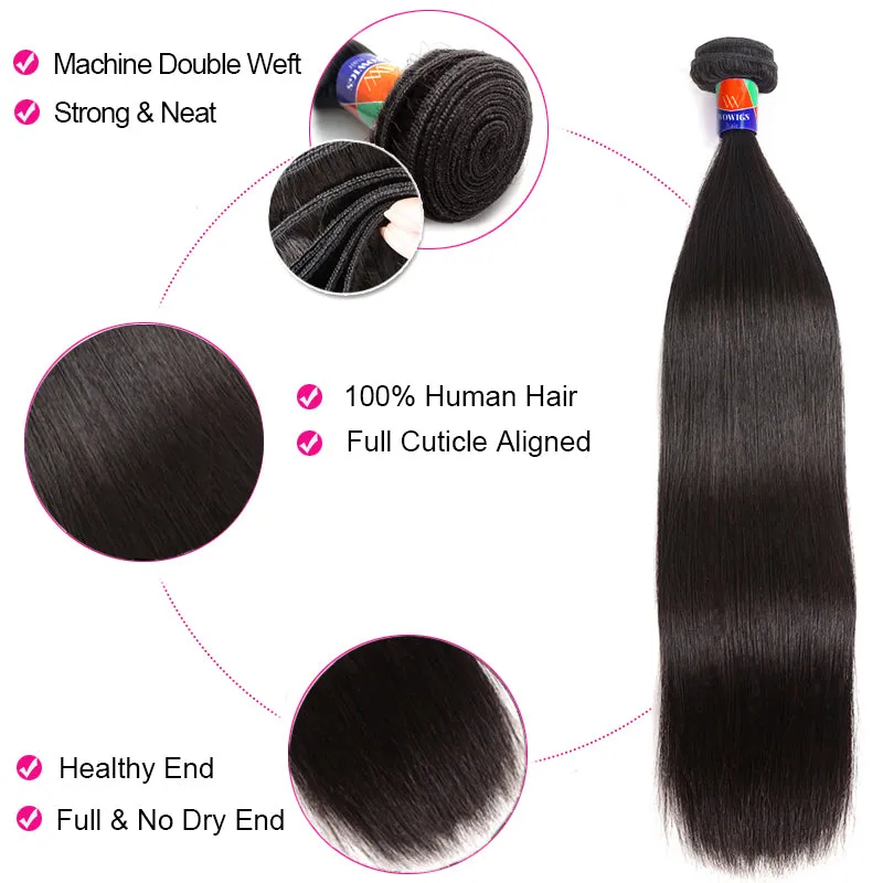 3 Bundles with a 4×4 Lace Closure Straight Hair 12-38 inch Virgin Hair Extensions