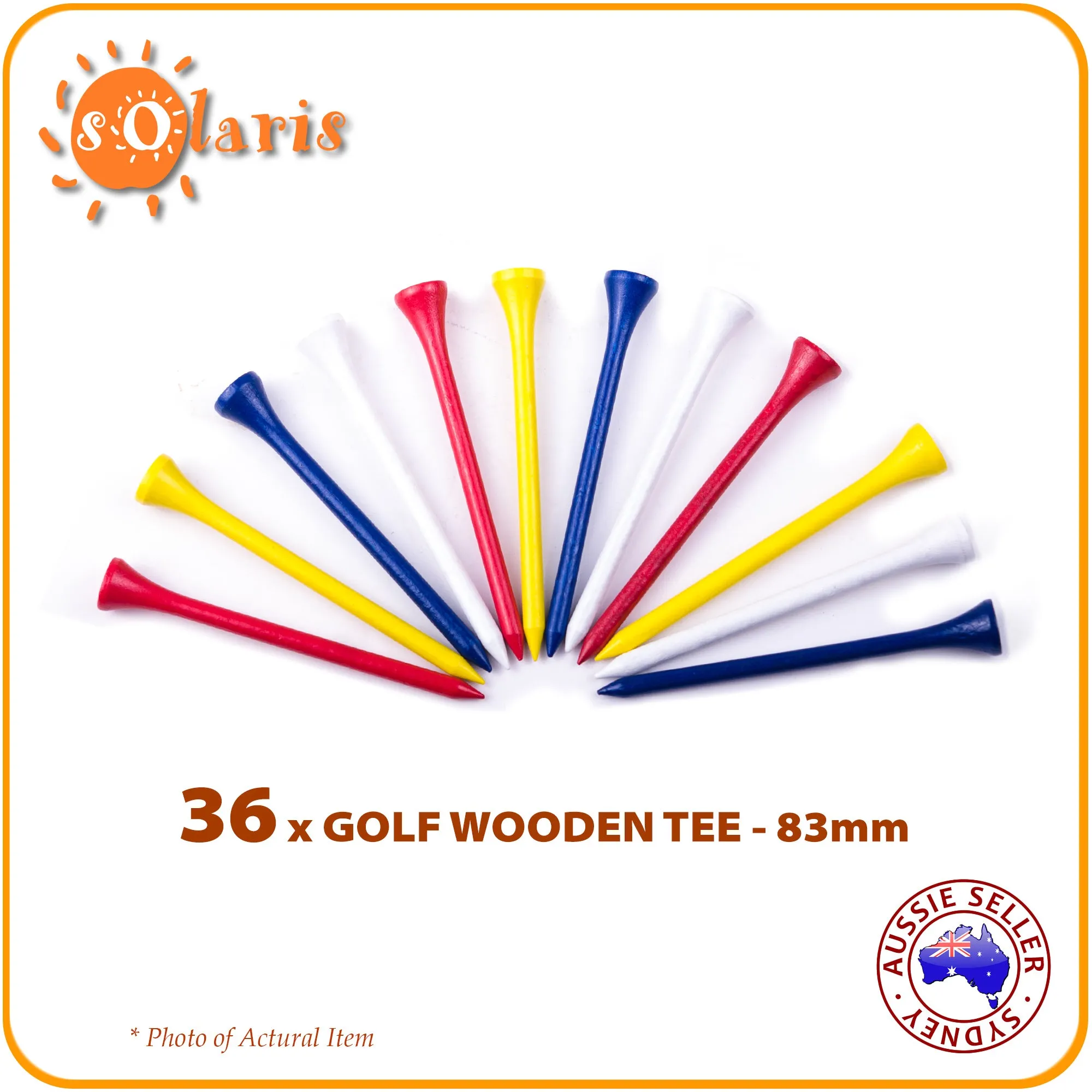 36 x Wooden Golf Tees 83mm (3 1/4 inches) Mixed Colors