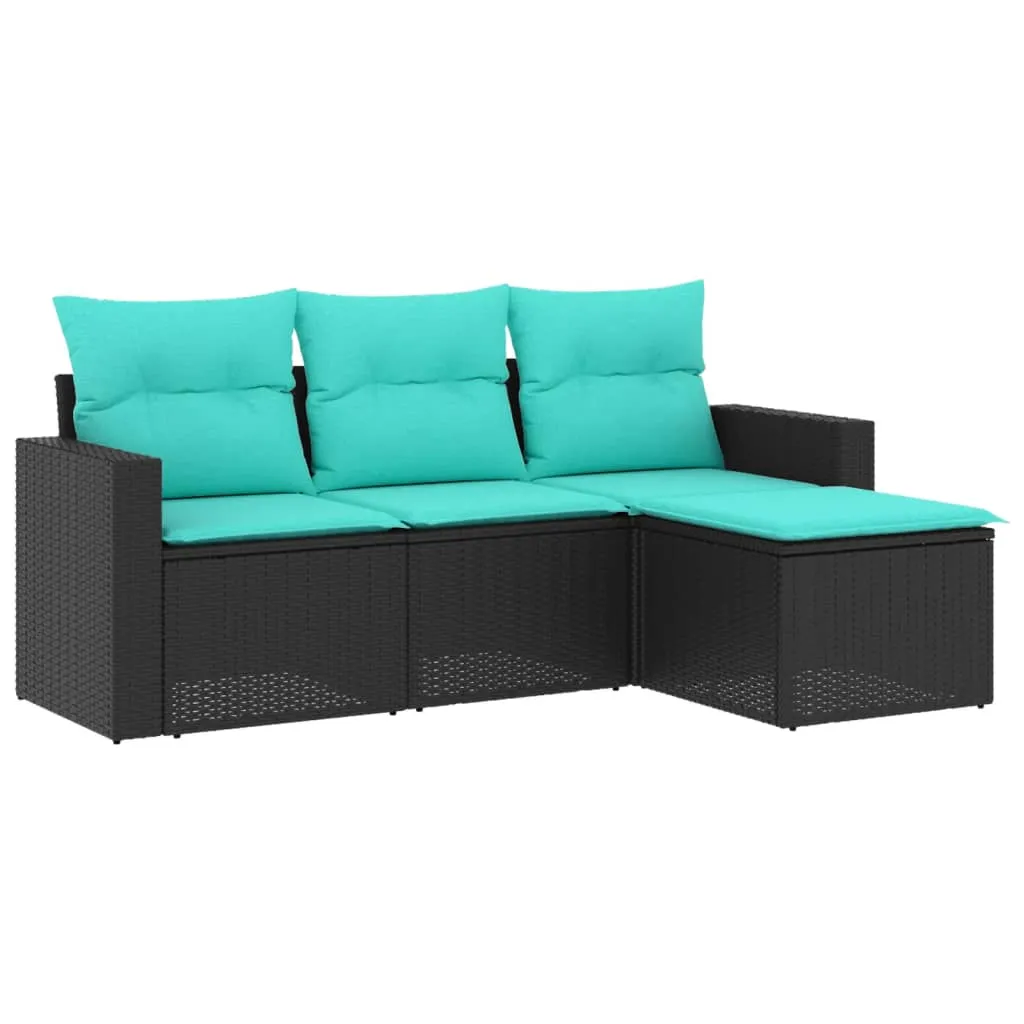 4 Piece Patio Sofa Set with Cushions Black Poly Rattan