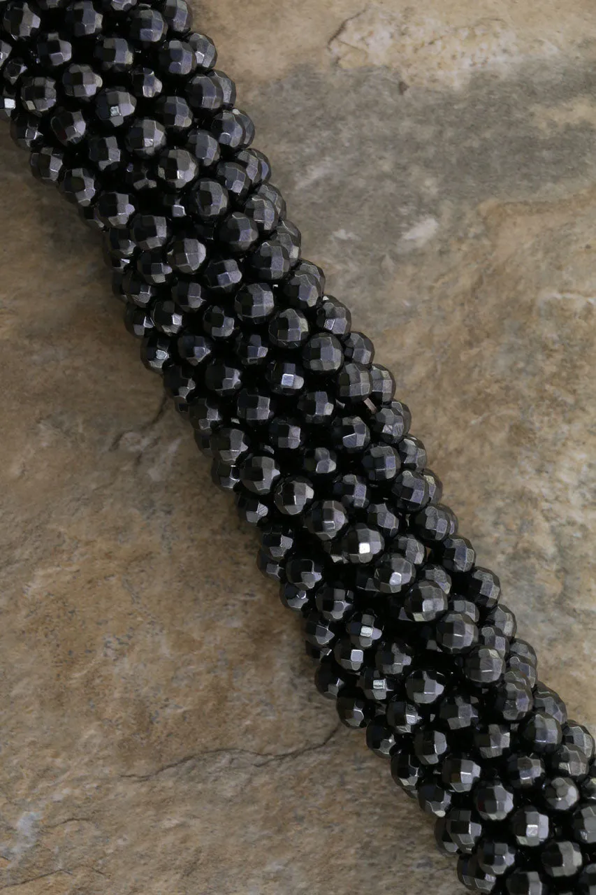 6mm Magnetic Hematite Faceted Round Mh31
