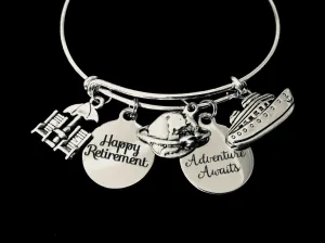 Adventure Awaits Happy Retirement Adjustable Bracelet Expandable Silver Charm Bracelet Adjustable Bangle Office Worker Gift Retire Travel Cruise Plane Beach Chairs