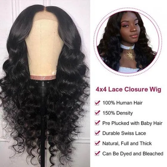 Alipop 4x4 Lace Closure Wig Loose Wave Human Hair Wigs Pre Plucked Wigs Real Hair