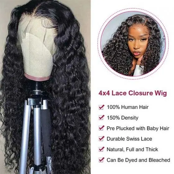 Alipop 4x4 Lace Closure Wig Water Wave Human Hair Wigs Pre Plucked Wigs Real Hair