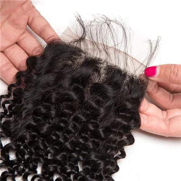 Alipop Hair Kinky Curly 3 Bundles with Lace Closure 100% Unprocessed Brazilian Kinky Curly Hair Weave Bundles Natural Color