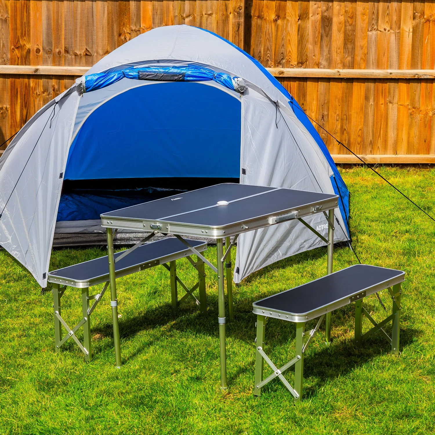 Andes Aluminium Folding Portable Camping/Picnic Outdoor Table & Stool Chair Set