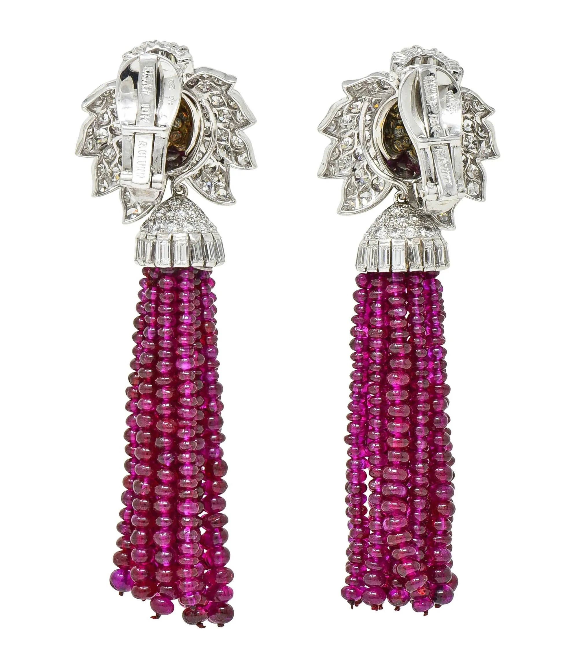 Andrew Clunn 131.96 CTW Diamond Ruby Platinum 18 Karat Gold Vintage Convertible Day Night Tassel Earrings