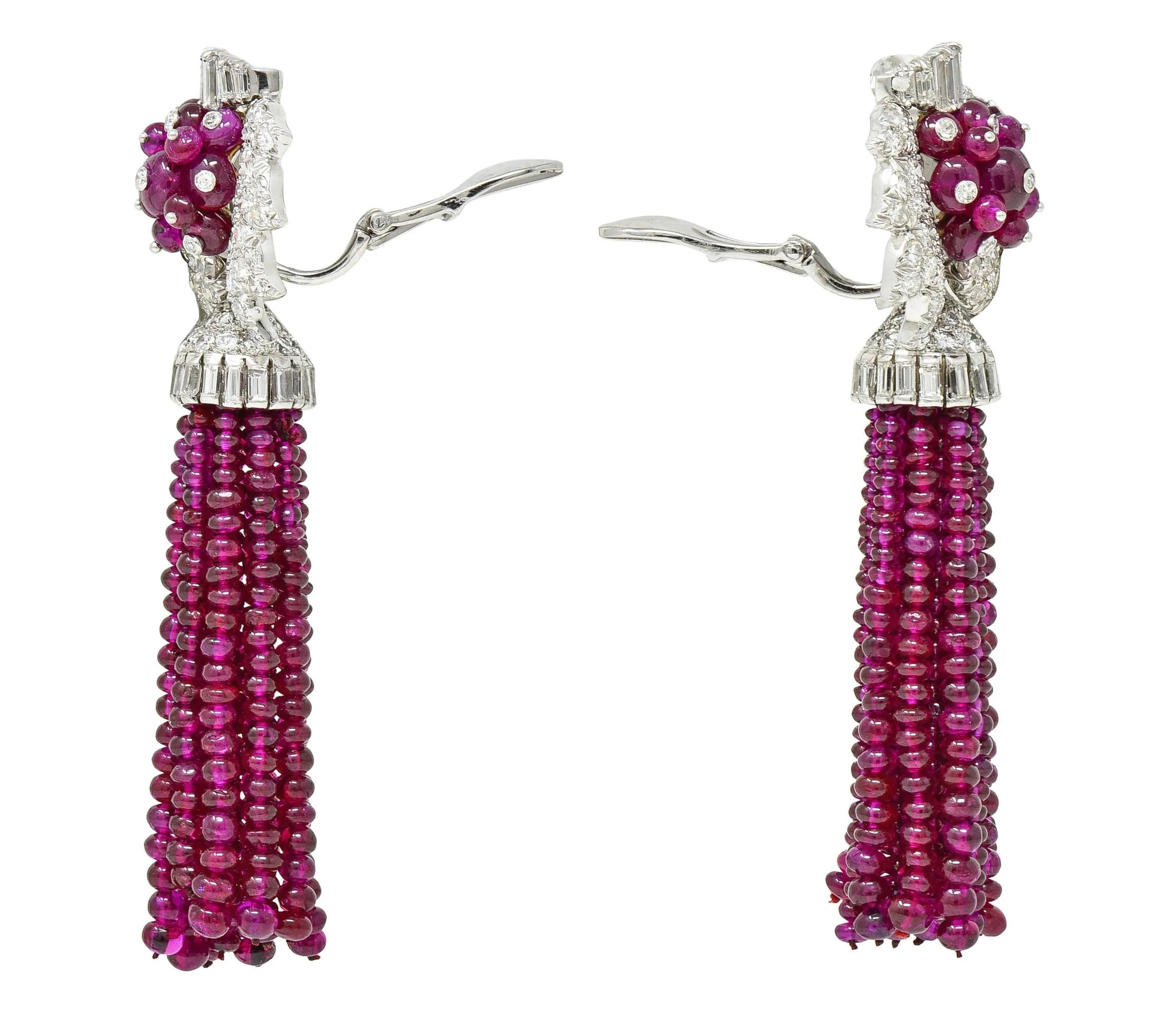 Andrew Clunn 131.96 CTW Diamond Ruby Platinum 18 Karat Gold Vintage Convertible Day Night Tassel Earrings