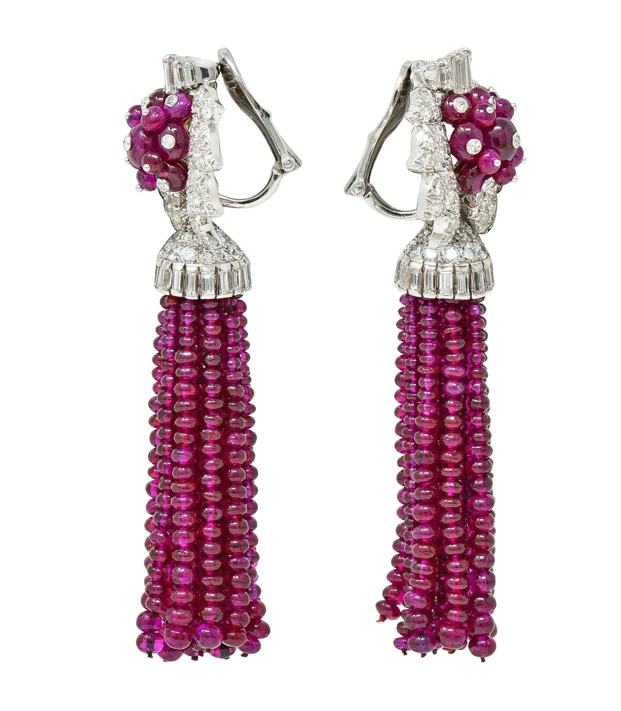 Andrew Clunn 131.96 CTW Diamond Ruby Platinum 18 Karat Gold Vintage Convertible Day Night Tassel Earrings