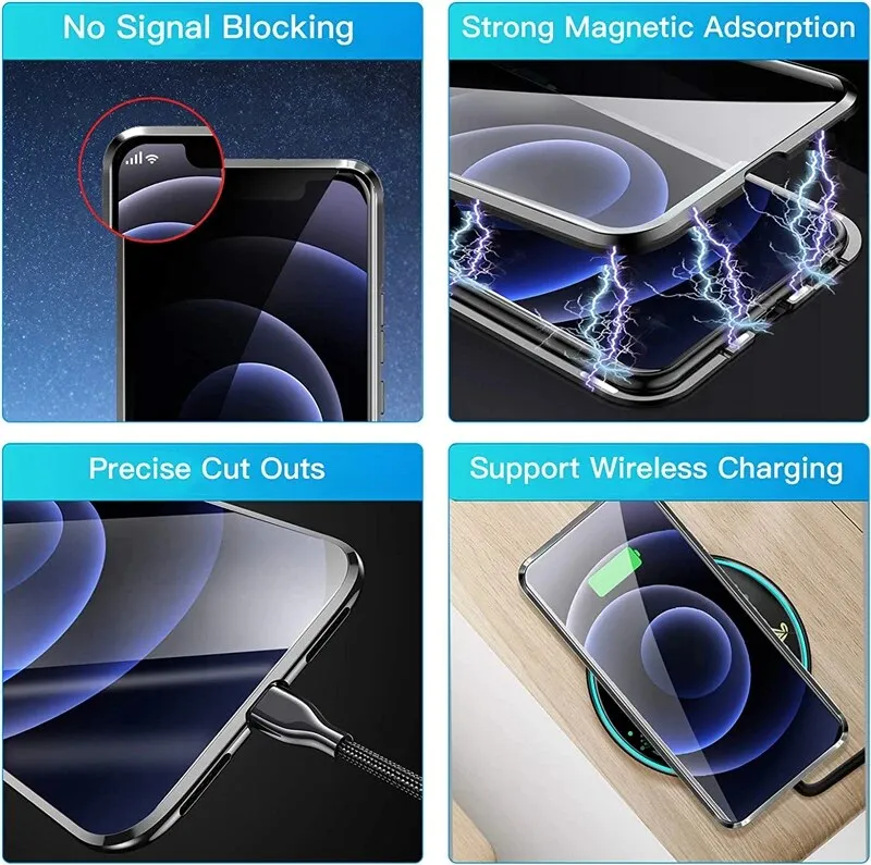Anti Peeping Magnetic Double Privacy Metal Case for iPhone Black