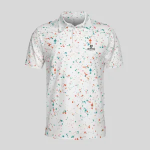 Aqua-orange paint splatter golf polo shirt for men