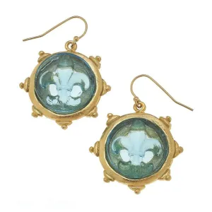 Aqua Venetian Glass Fleur De Lis Earrings