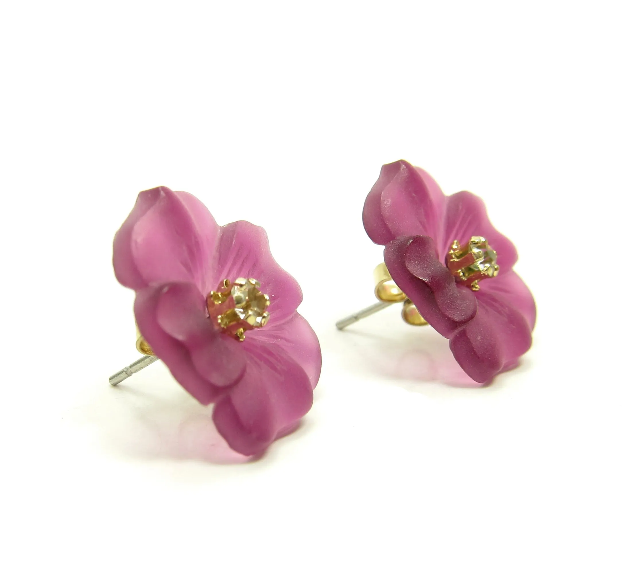 Avon Vintage Frosted Floral Pansy Flower Convertible Earrings