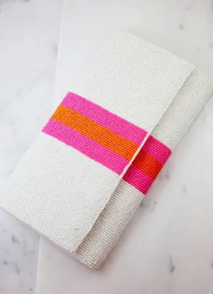 Beaded Striped Crossbody/Clutch: White