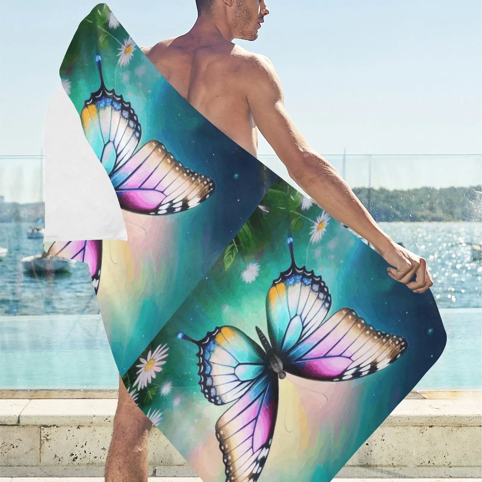 Beautiful Butterfly and Daisies Beach Towel - 30"x 60" (Made in USA)