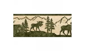 Beige and Green Lodge Moose TC48081 Wallpaper Border