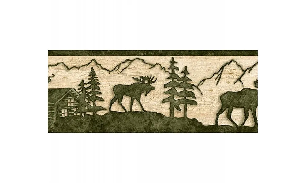 Beige and Green Lodge Moose TC48081 Wallpaper Border