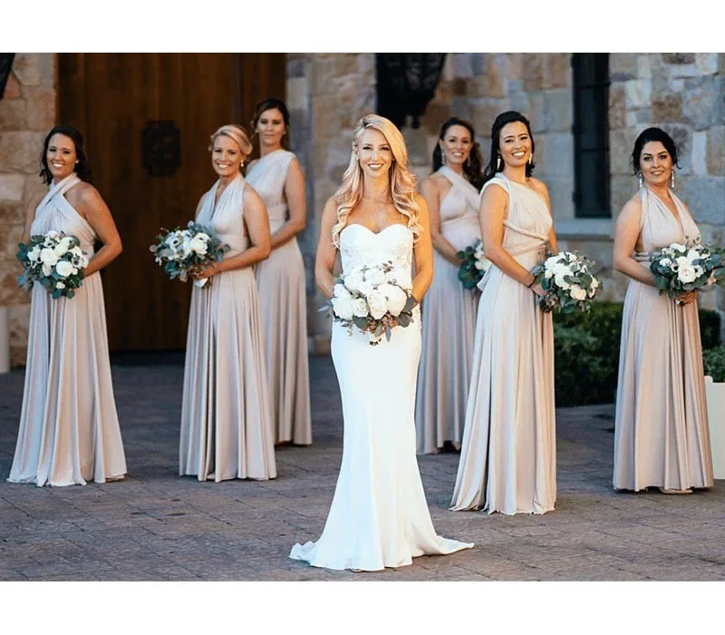 Beige Champagne Infinity Dress Multiway Bridesmaid Dress Convertible Made in USA