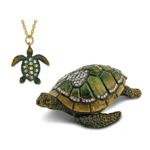 Bejeweled Enameled & Crystal Sea Turtle Trinket Box