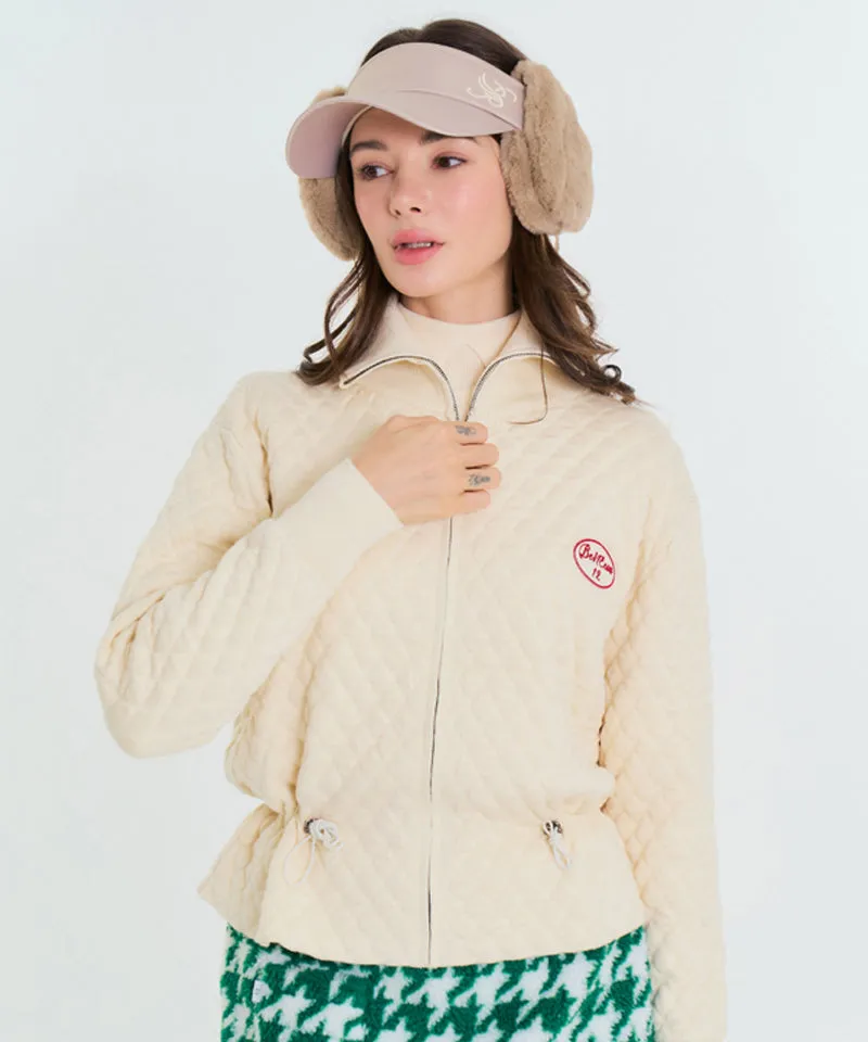 BENECIA 12 Diamond Embossed Knit Zip-Up - Ivory