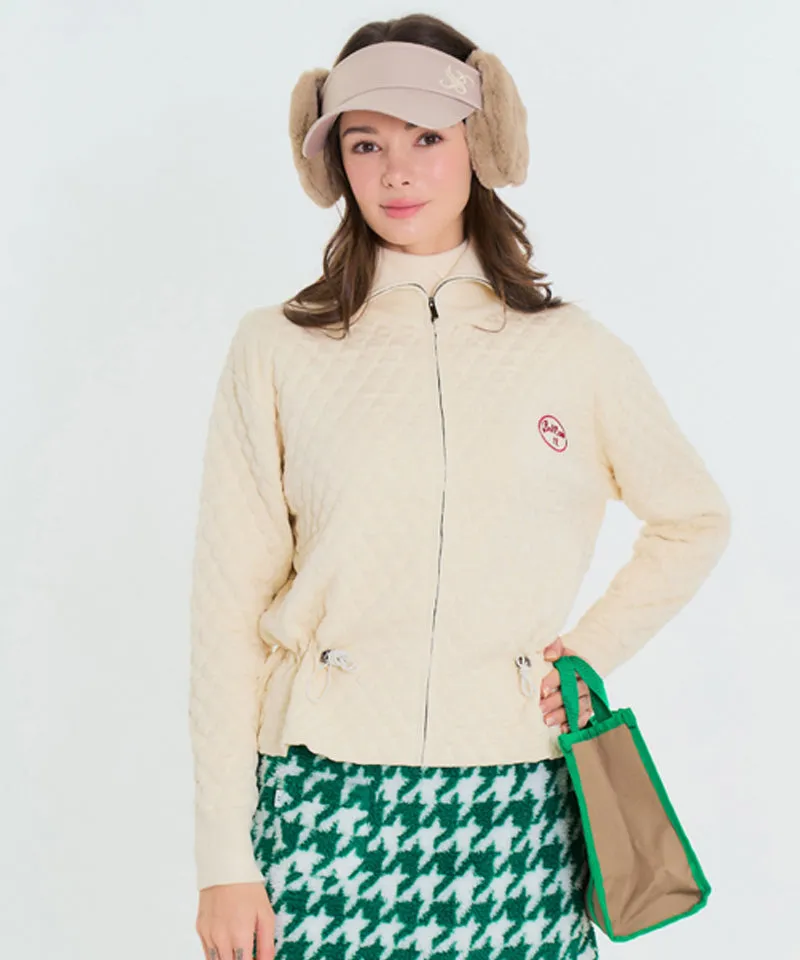 BENECIA 12 Diamond Embossed Knit Zip-Up - Ivory