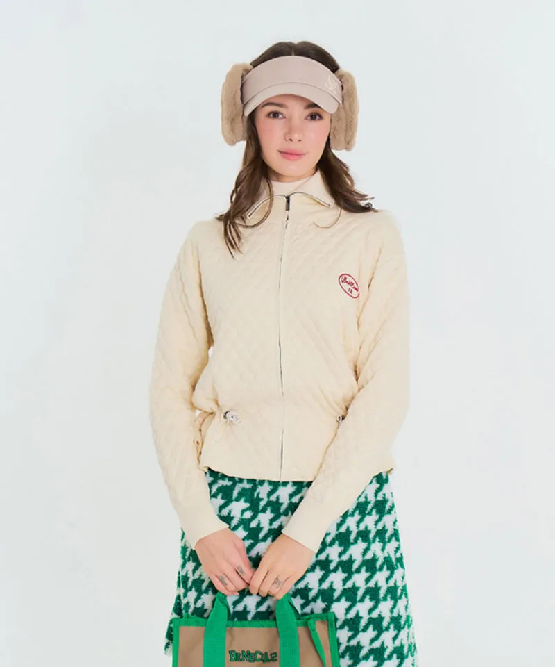 BENECIA 12 Diamond Embossed Knit Zip-Up - Ivory