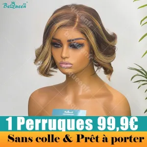 BeQueen 99,9€=1 perruques sans colle "Fayina" Perruque Customisée Bob Prêt à porter 4x4