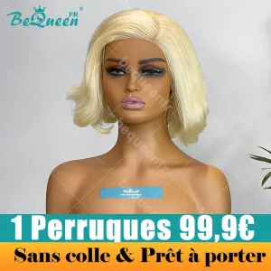 BeQueen 99,9€=1 perruques sans colle "Irina" Perruque Customisée Bob Prêt à porter 4x4