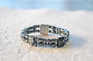 Black Magnetic Bracelet w/ Snowflake Obsidian
