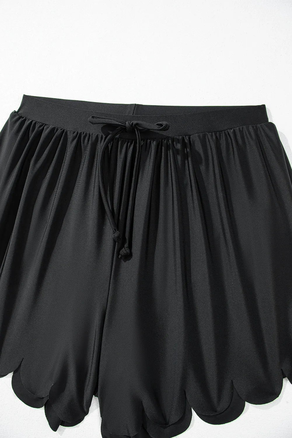 Black Scalloped Trim Beach Shorts