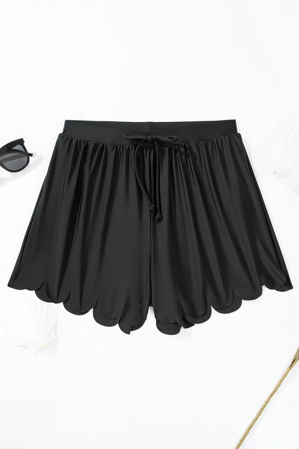 Black Scalloped Trim Beach Shorts