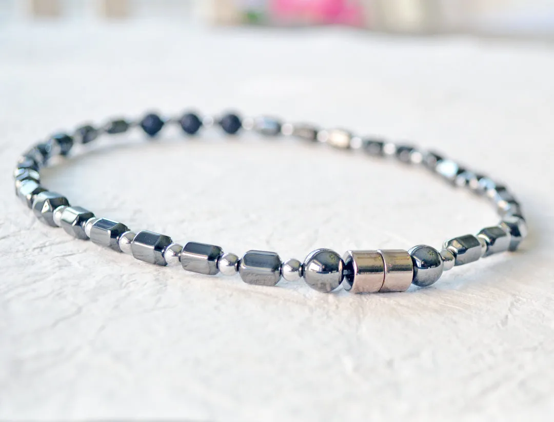 Black/Silver Hematite & Lava Rock Magnetic Necklace