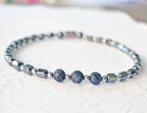 Black/Silver Hematite & Lava Rock Magnetic Necklace