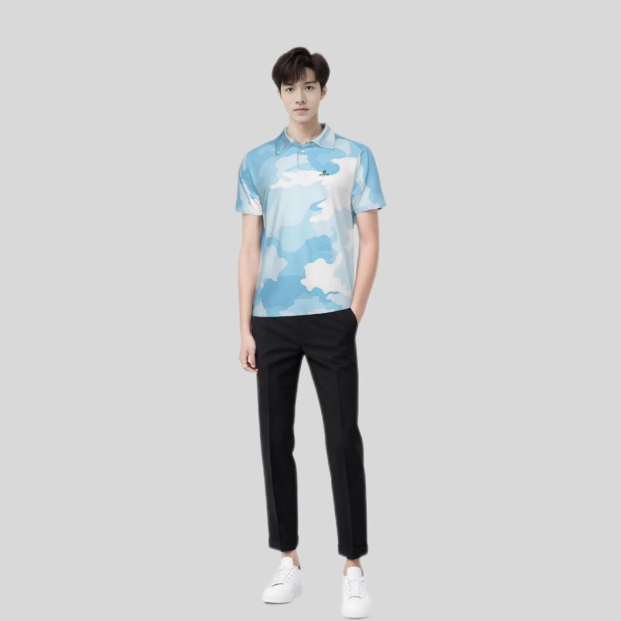 Blue Camo Golf Polo Shirt For Men