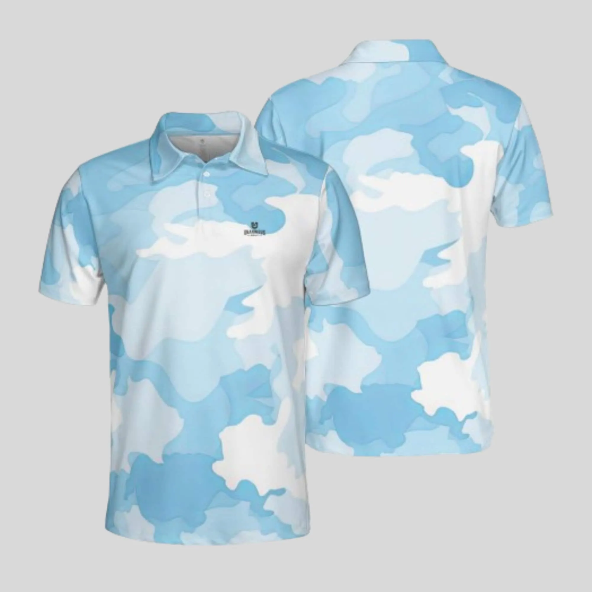 Blue Camo Golf Polo Shirt For Men