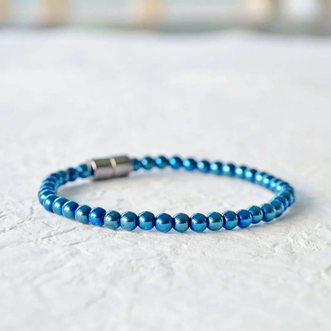 Blue Metallic Hematite Magnetic Bracelet for Pain