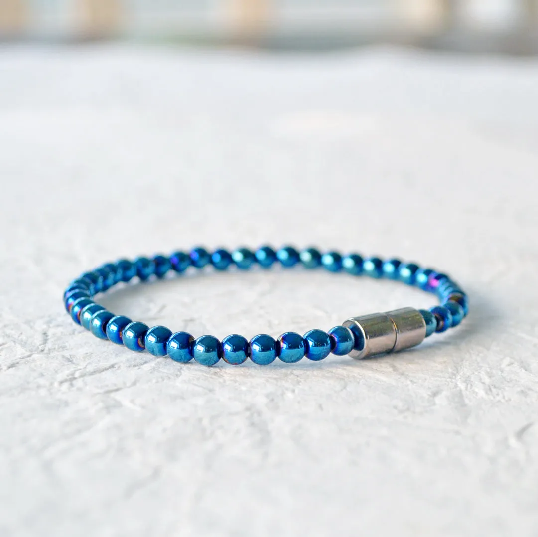Blue Metallic Hematite Magnetic Bracelet for Pain