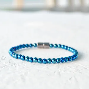 Blue Metallic Hematite Magnetic Bracelet for Pain