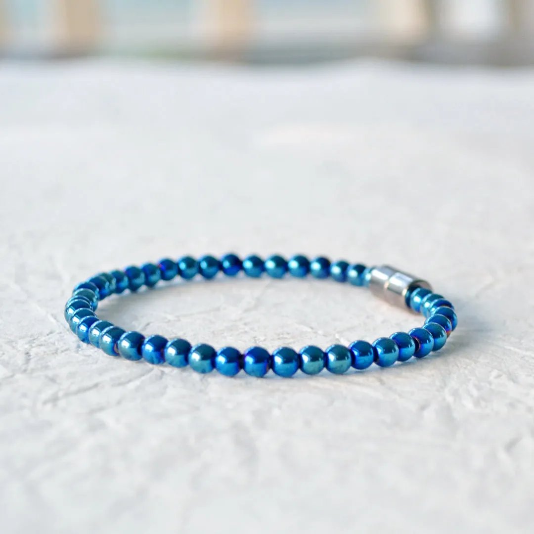Blue Metallic Hematite Magnetic Bracelet for Pain