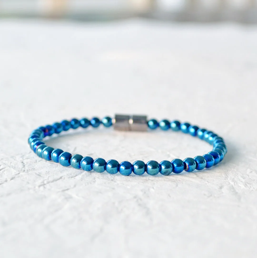 Blue Metallic Hematite Magnetic Bracelet for Pain
